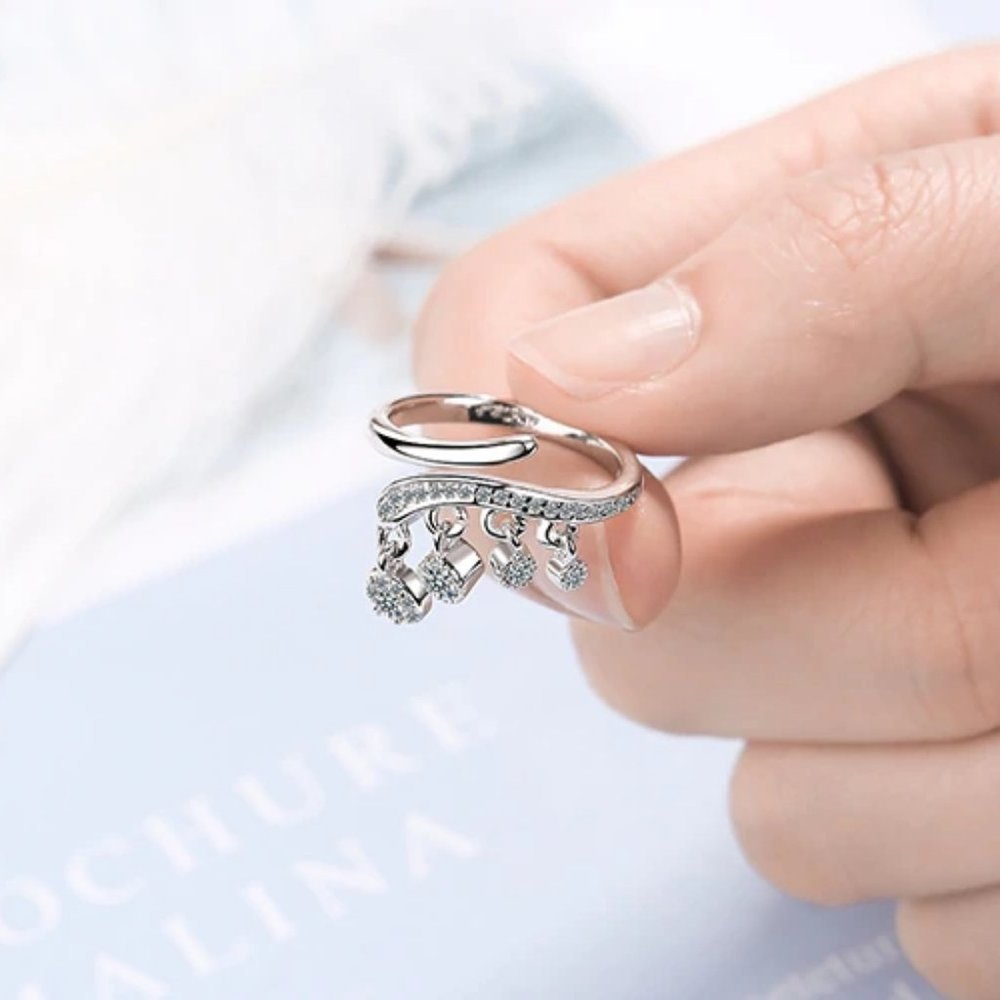 NEW Sterling Silver Diamond Drop Adjustable Ring - Picture 3 of 8
